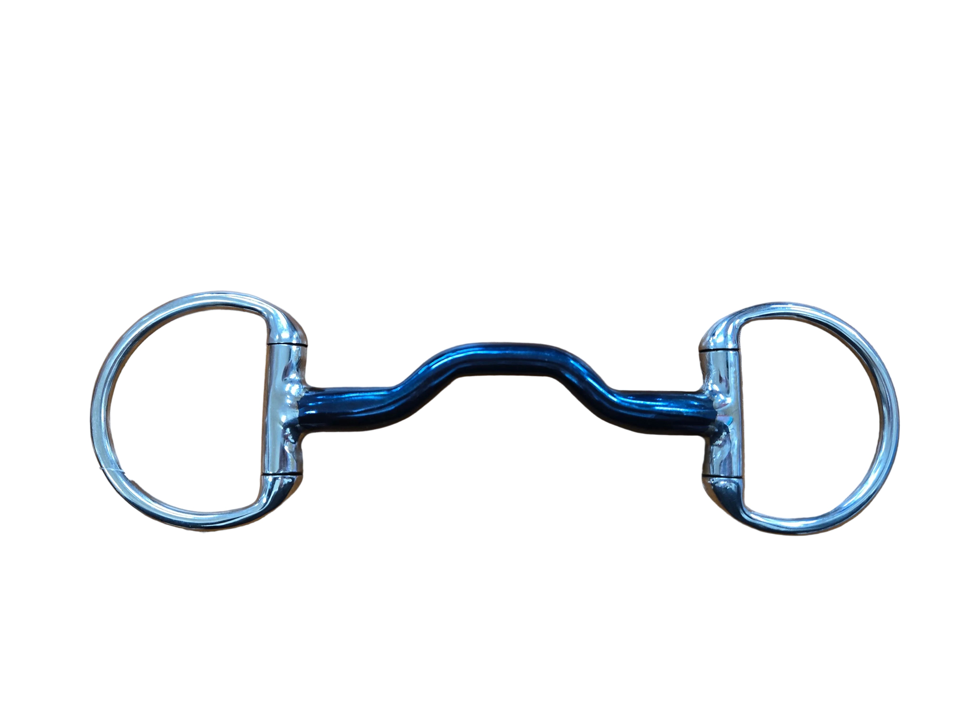 Metal horse bridle bit on a wooden surface